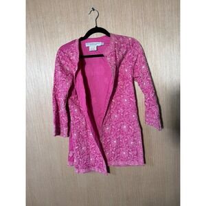 Gretchen Scott Designs Pink Embroidered Open Front Cardigan Jacket S